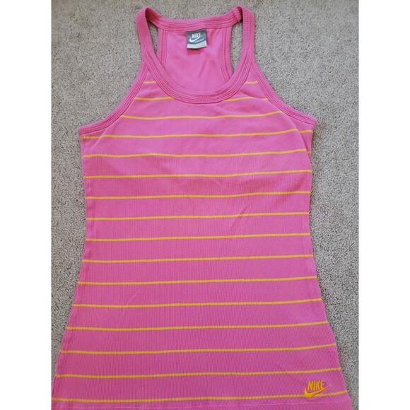 Vintage Y2k Nike Gray Tag Women's Juniors Striped Tank Top Size Pink/Yellow - Picture 2 of 8